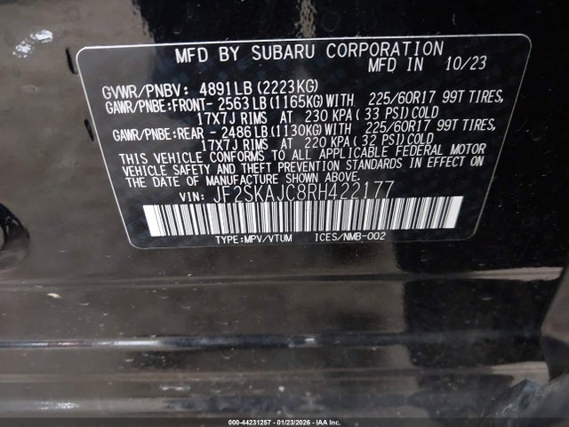 JF2SKAJC8RH422177 Subaru Forester Wilderness