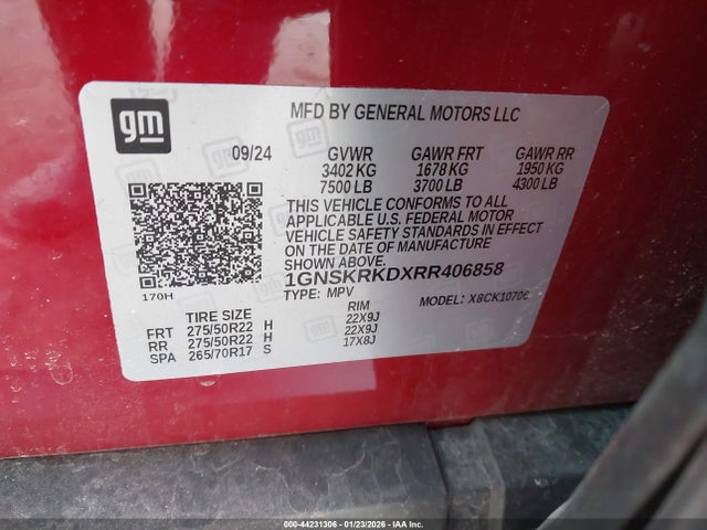 1GNSKRKDXRR406858 Chevrolet Tahoe 4wd Rst
