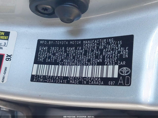 2T1BURHE9GC579233 Toyota COROLLA L