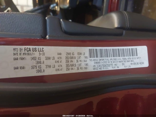 Aukcja sprzedaży 2019 Jeep Grand Cherokee Limited 4x4, vin: 1C4RJFBG6KC532775, numer aukcji: 44231387