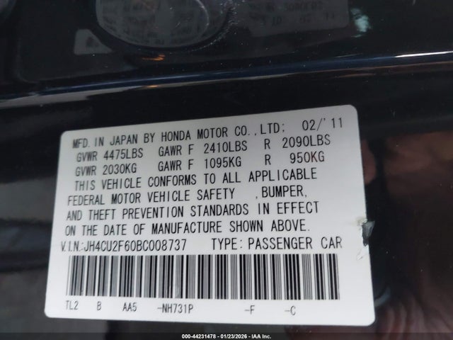 Aukcja sprzedaży 2011 Acura Tsx 2.4, vin: JH4CU2F60BC008737, numer aukcji: 44231478