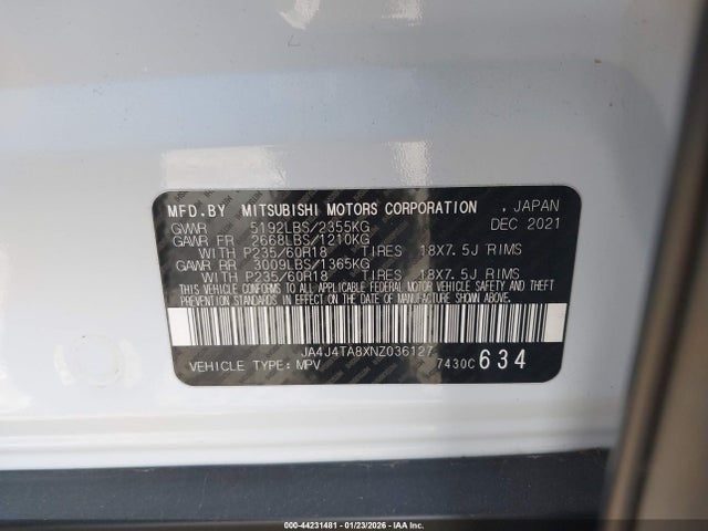 2022 MITSUBISHI OUTLANDER JA4J4TA8XNZ036127 Photo 8