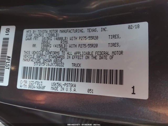 5TFDY5F16JX730222 Toyota Tundra Sr5 5.7l V8