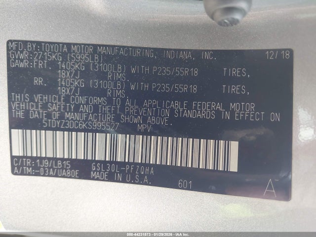 2019 TOYOTA SIENNA 5TDYZ3DC6KS995527 Photo 8