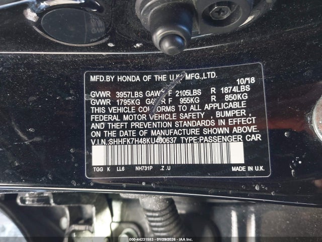 2019 HONDA CIVIC SHHFK7H48KU400637 Photo 8