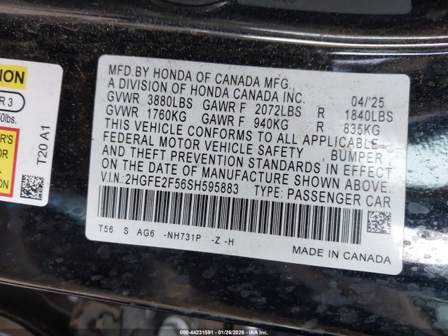 Honda Civic Sport 2025 2HGFE2F56SH595883 Image 9