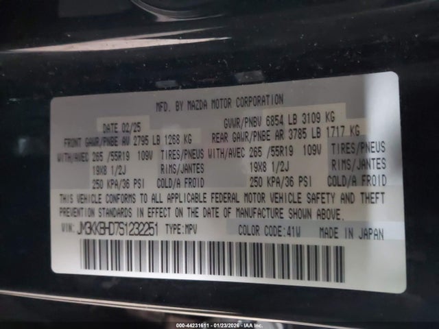 44231611 :رقم المزاد ، JM3KKBHD7S1232251 vin ، 2025 Mazda Cx-90 3.3 Turbo Preferred Package مزاد بيع