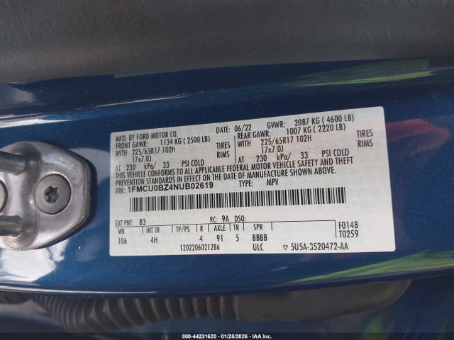 1FMCU0BZ4NUB02619 Ford Escape Se Hybrid