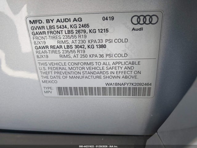 2019 AUDI Q5 WA1BNAFY7K2092464 Photo 8
