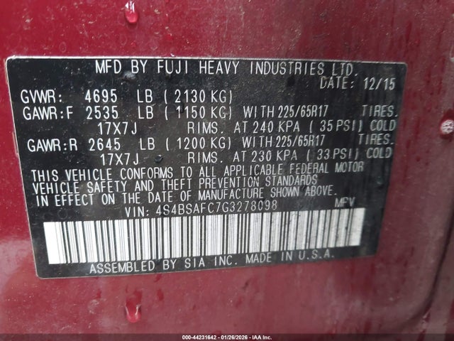 4S4BSAFC7G3278098 Subaru Outback 2.5i Premium