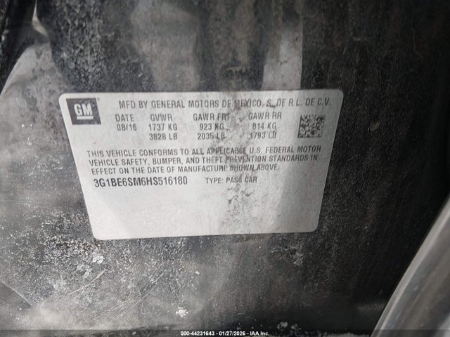 3G1BE6SM6HS516180 Chevrolet Cruze Lt Auto