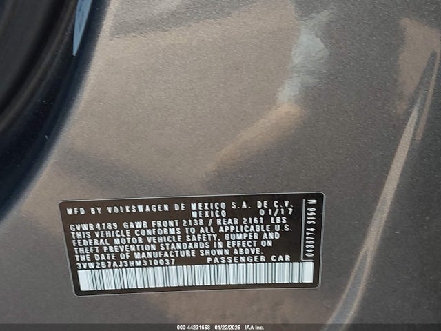 Aukcja sprzedaży 2017 Volkswagen Jetta 1.4t S, vin: 3VW2B7AJ3HM310037, numer aukcji: 44231658
