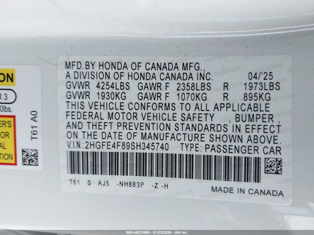 2HGFE4F89SH345740 Honda Civic Hybrid Sport/sport Touring