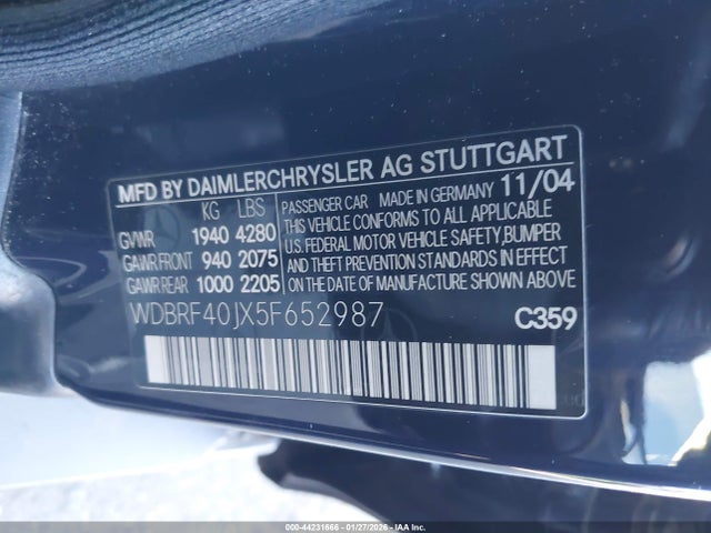 Продаж на аукціоні авто 2005 Mercedes-benz C 230 Kompressor Sport, vin: WDBRF40JX5F652987, номер лоту: 44231666