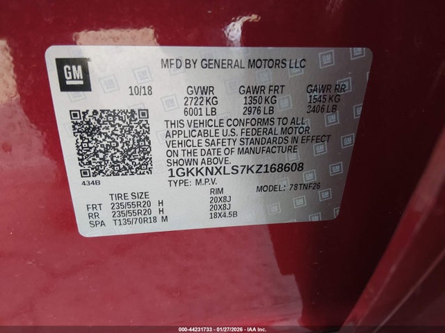 1GKKNXLS7KZ168608 GMC Acadia Denali