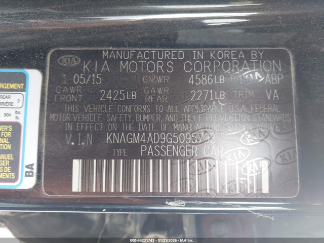KIA OPTIMA HYBRID 2016 KNAGM4AD9G5095793 Image 9