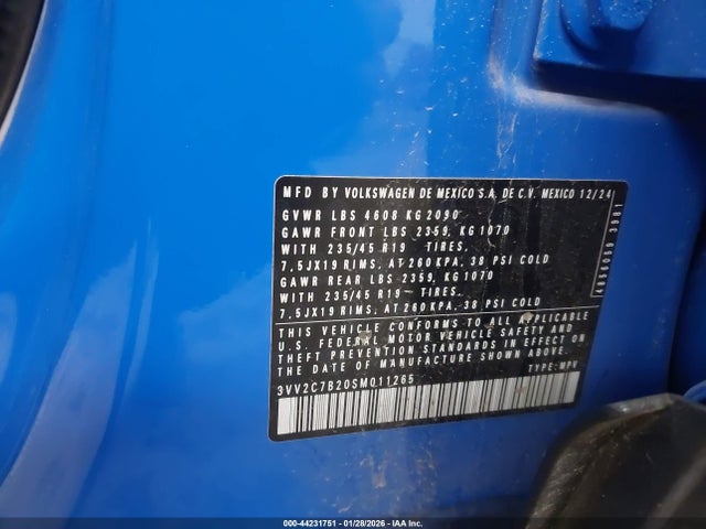 3VV2C7B20SM011265 Volkswagen Taos 1.5t Se Black