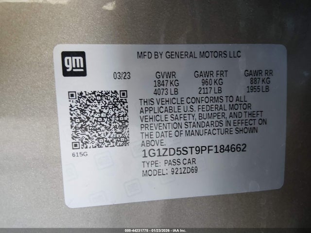 1G1ZD5ST9PF184662 Chevrolet Malibu Fwd 1lt