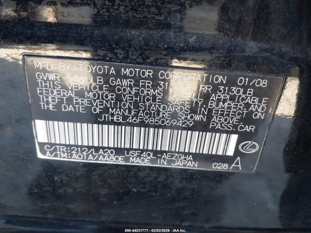 2008 LEXUS LS 460 JTHBL46F985069429 Photo 8