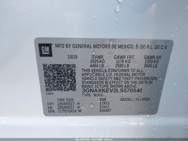 3GNAXKEV2LS570540 Chevrolet Equinox Fwd Lt 1.5l Turbo