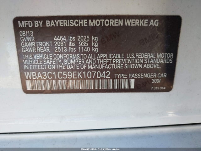 Aukcja sprzedaży 2014 Bmw 328i, vin: WBA3C1C59EK107042, numer aukcji: 44231795