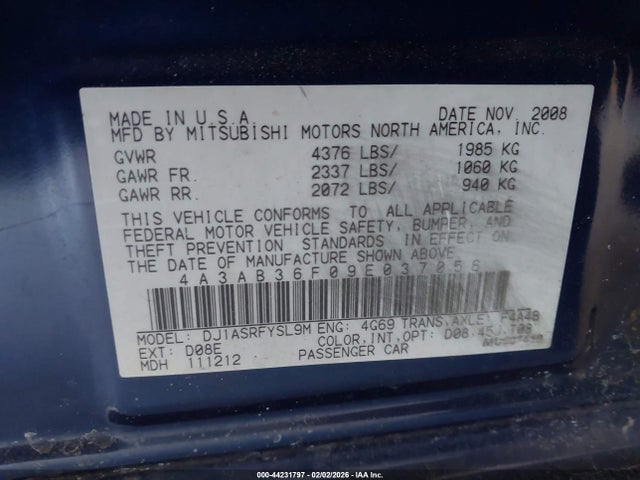2009 MITSUBISHI GALANT 4A3AB36F09E037056 Photo 8