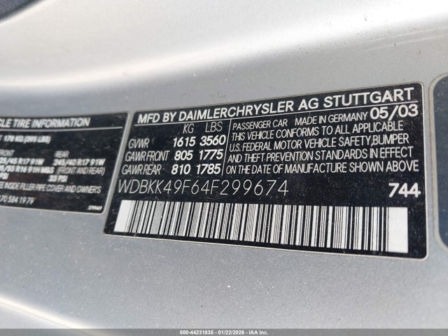 2004 Mercedes-benz Slk 230 Kompressor მანქანა იყიდება აუქციონზე, vin: WDBKK49F64F299674, აუქციონის ნომერი: 44231835