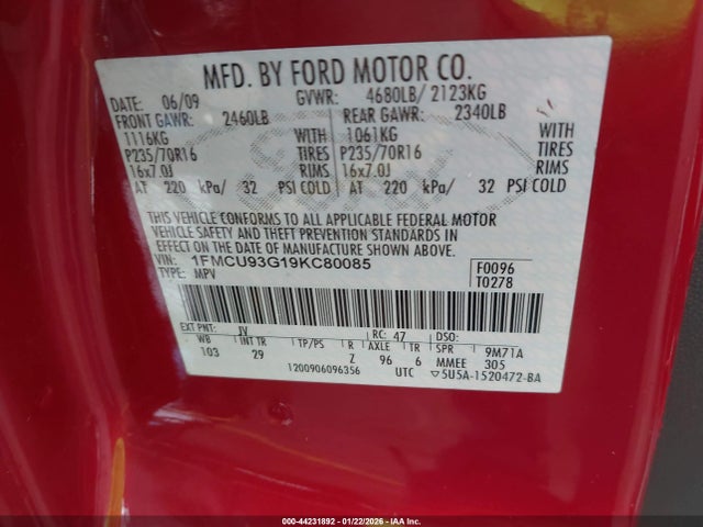 2009 FORD ESCAPE 1FMCU93G19KC80085 Photo 8