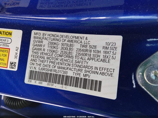 Aukcja sprzedaży 2024 Honda Cr-v Hybrid Sport-l, vin: 5J6RS6H81RL017300, numer aukcji: 44231945