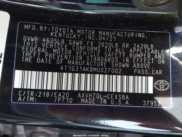 4T1G31AK8MU027002 Toyota Camry Se Hybrid