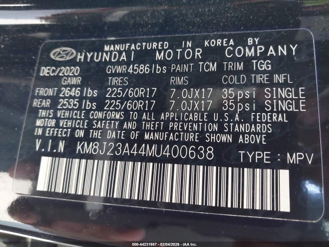 KM8J23A44MU400638 Hyundai TUCSON SE