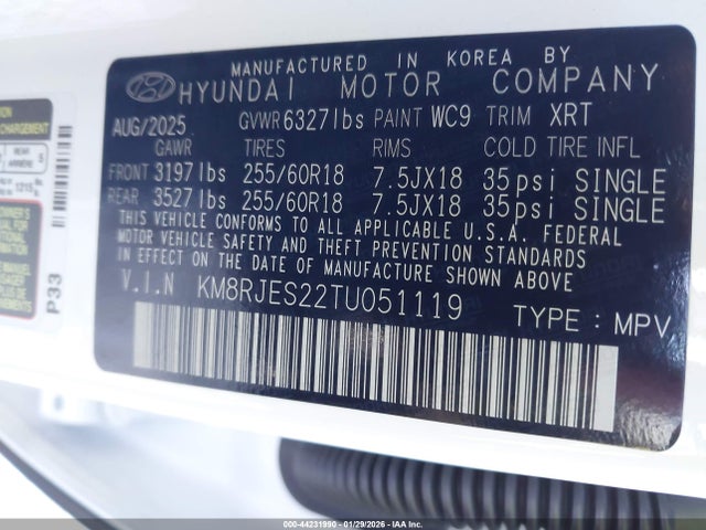 KM8RJES22TU051119 Hyundai Palisade Xrt Pro