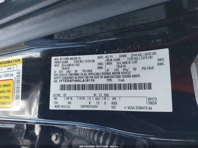 Ford Ranger Lariat 2019 1FTER4FH6KLA19119 Image 9