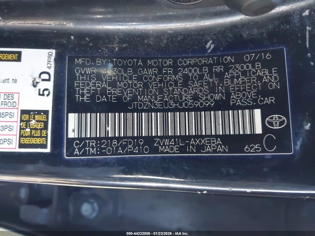 JTDZN3EU3HJ059099 Toyota Prius V Two