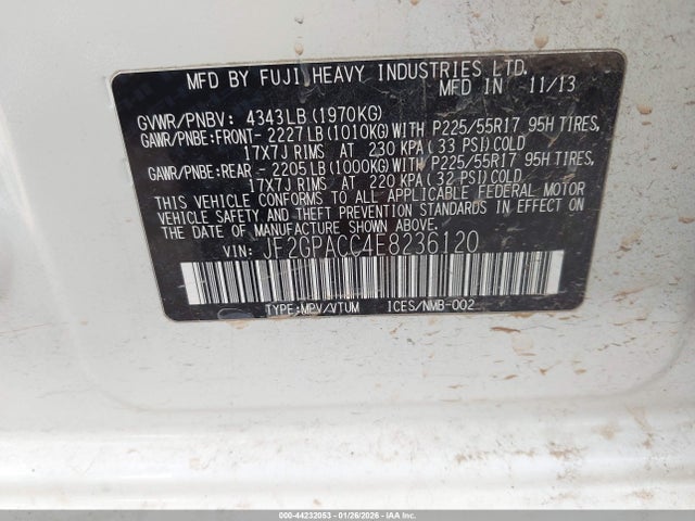 JF2GPACC4E8236120 Subaru Xv Crosstrek 2.0i Premium