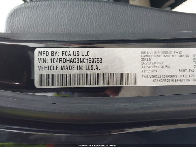 2022 DODGE DURANGO 1C4RDHAG3NC159753 Photo 8