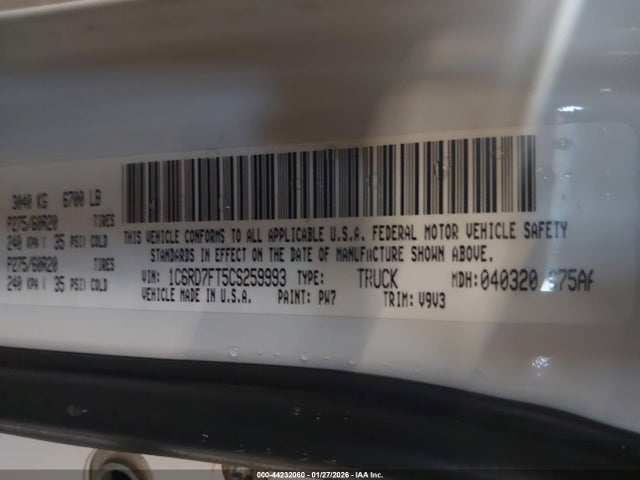 44232060 :رقم المزاد ، 1C6RD7FT5CS259993 vin ، 2012 Ram 1500 St مزاد بيع