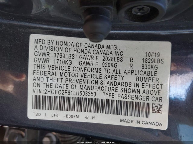 Honda Civic Lx 2020 2HGFC2F61LH503353 Image 9