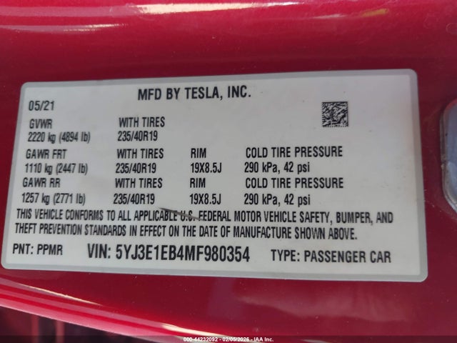2021 TESLA MODEL 3 5YJ3E1EB4MF980354 Photo 8