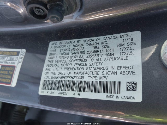 Продаж на аукціоні авто 2019 Honda Cr-v Lx, vin: 2HKRW6H3XKH200039, номер лоту: 44232118