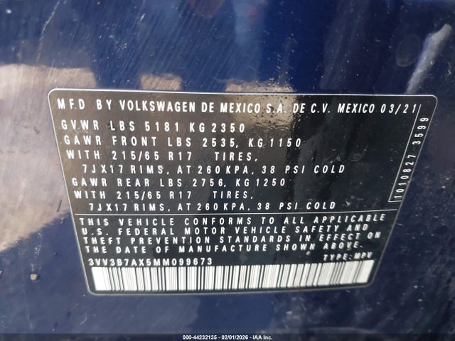 2021 VOLKSWAGEN TIGUAN 3VV3B7AX5MM099673 Photo 8