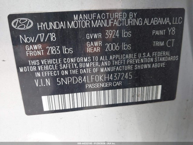 5NPD84LF0KH437245 Hyundai Elantra Value Edition