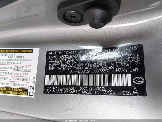 Aukcja sprzedaży 2015 Lexus Rc 350, vin: JTHHE5BC2F5007387, numer aukcji: 44232151