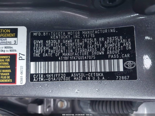 Toyota CAMRY SE 2016 4T1BF1FK7GU547075 Image 9