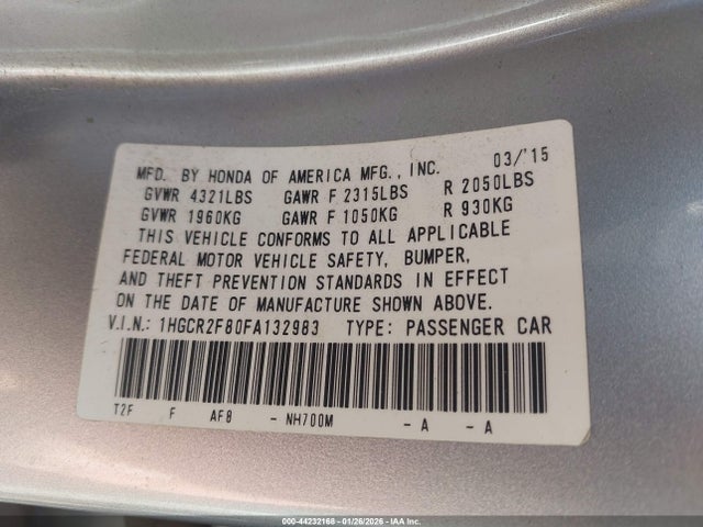 Honda Accord Ex-l 2015 1HGCR2F80FA132983 Image 9
