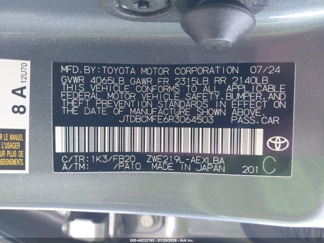 Toyota Corolla Hybrid Le 2024 JTDBCMFE6R3064503 Image 9