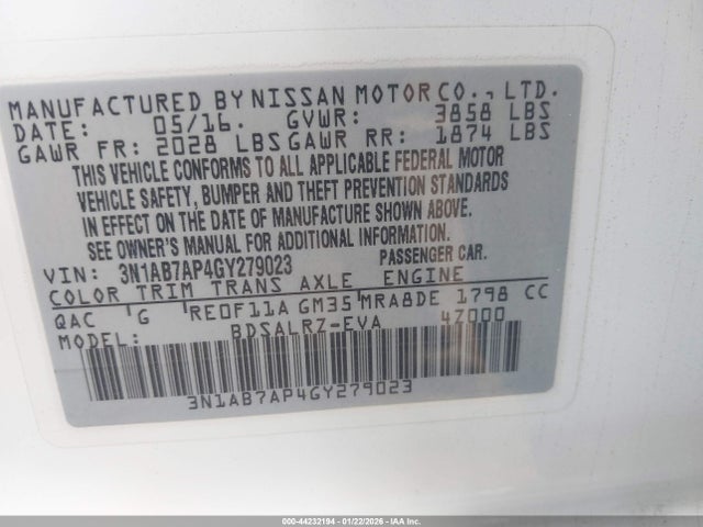 3N1AB7AP4GY279023 Nissan SENTRA SR