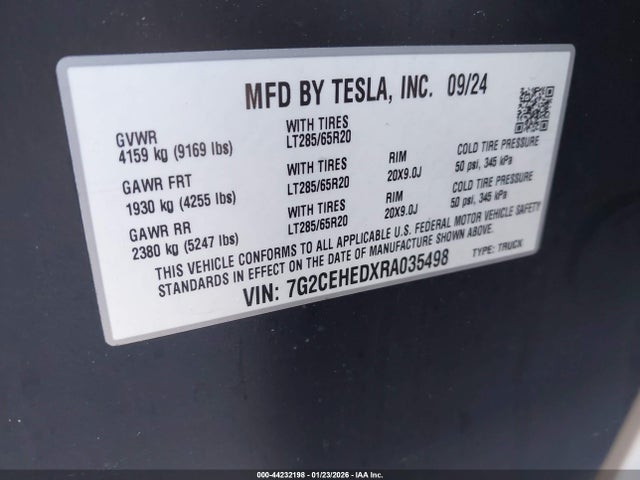 Aukcja sprzedaży 2024 Tesla Cybertruck, vin: 7G2CEHEDXRA035498, numer aukcji: 44232198