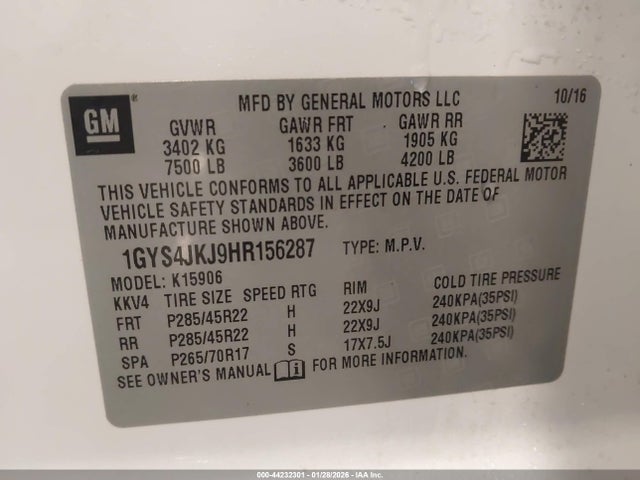 2017 CADILLAC ESCALADE ESV 1GYS4JKJ9HR156287 Photo 8