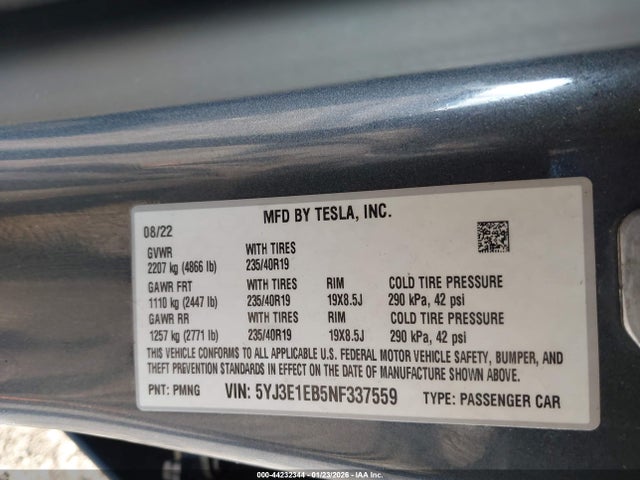 2022 TESLA MODEL 3 5YJ3E1EB5NF337559 Photo 8